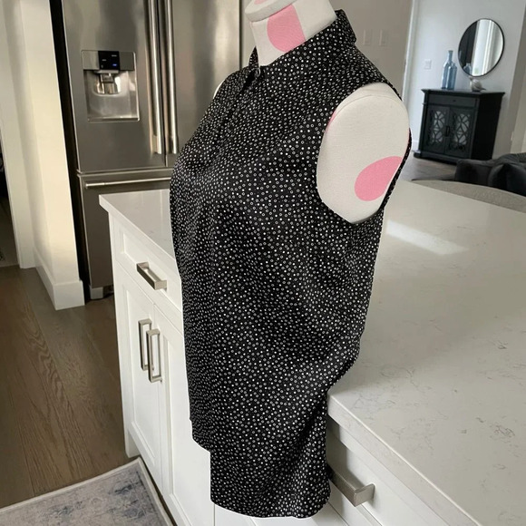 Tommy Hilfiger Sleeveless Collared Print Top w Keyhole Black + White Sz M NWOT - Picture 3 of 13